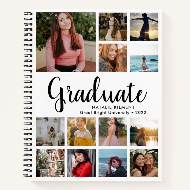 Script Modern Graduate Photo Collage Graduation Notebook (Front)