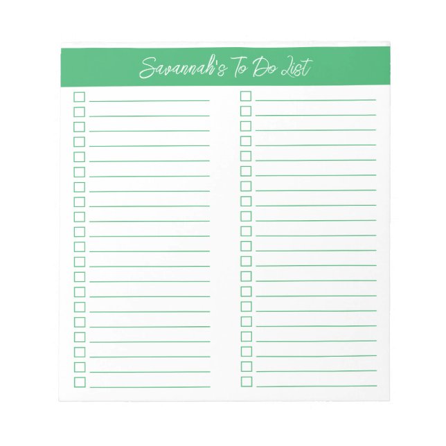 Script Modern Green Two Column Checklist Notepad (Front)