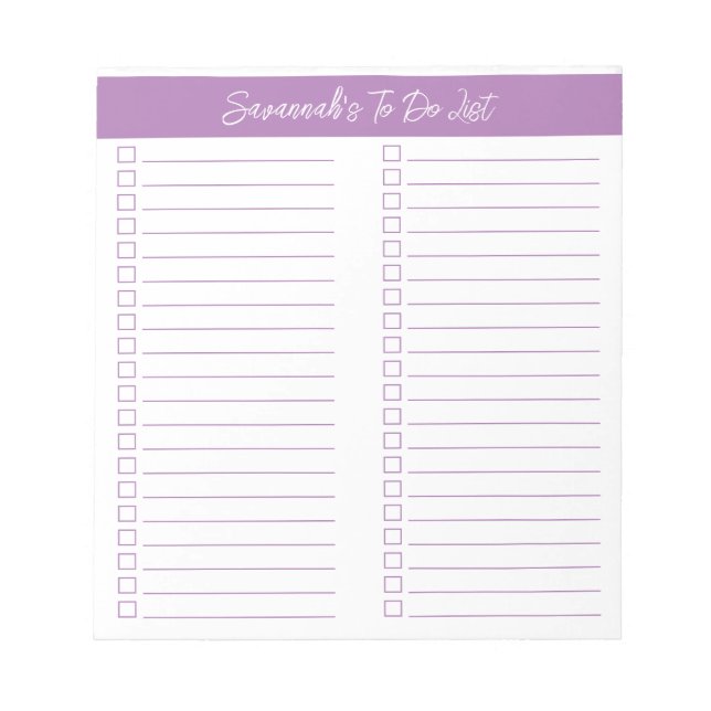 Script Modern Lavender Two Column Checklist Notepad (Front)