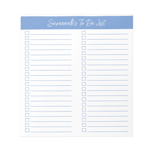 Script Modern Light Blue Two Column Checklist Notepad (Front)