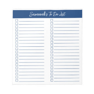 Script Modern Navy Blue Two Column Checklist Notepad