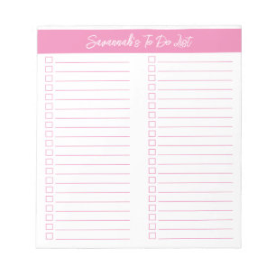 Script Modern Pink Two Column Checklist Notepad