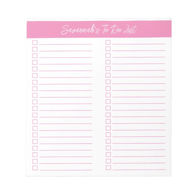 Script Modern Pink Two Column Checklist Notepad (Front)