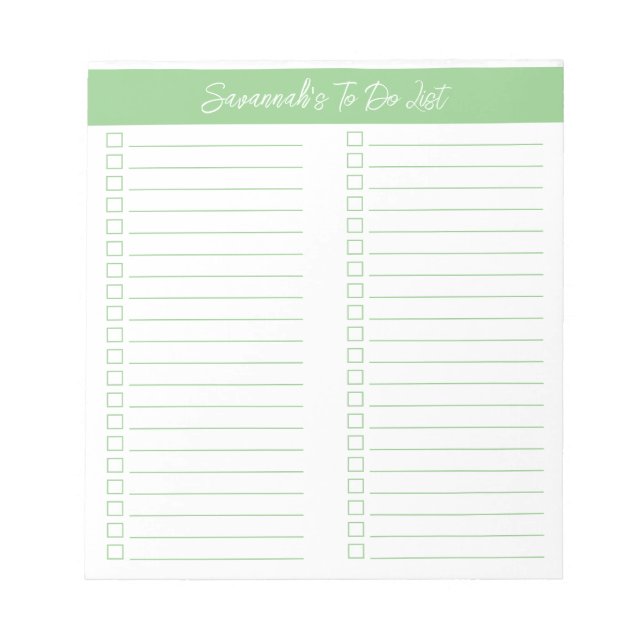 Script Modern Sage Green Two Column Checklist Notepad (Front)