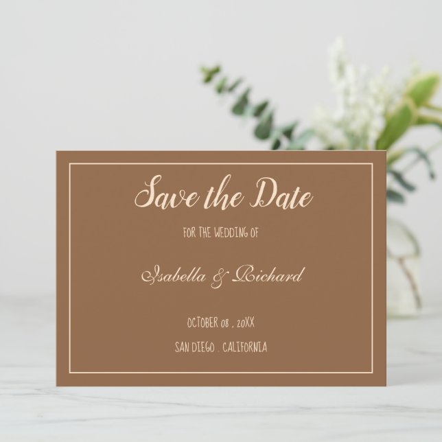 Script Modern Terracotta Flat Save The Date Card (Standing Front)