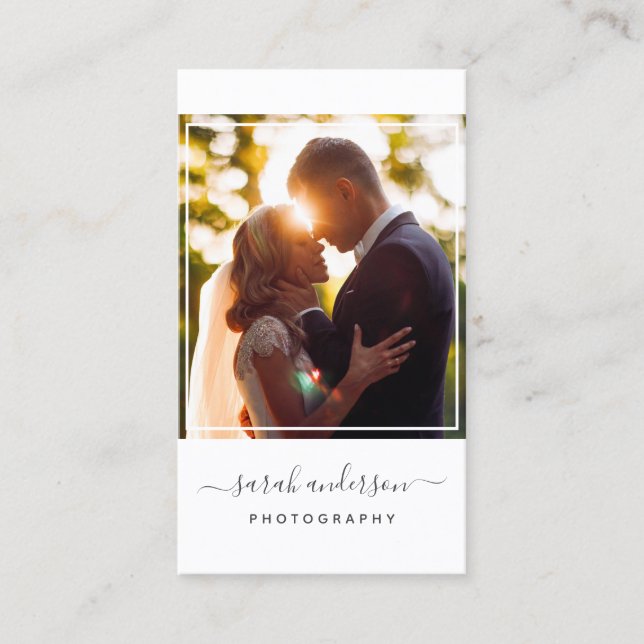 Script Modern Typography Photographer Framed Business Card (Front)
