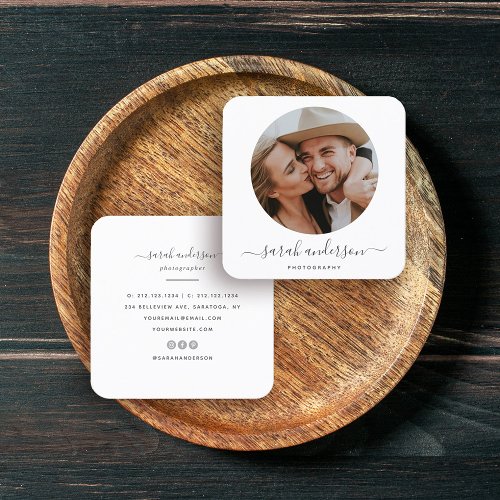 Script Modern Typography Photographer Square Business Card
