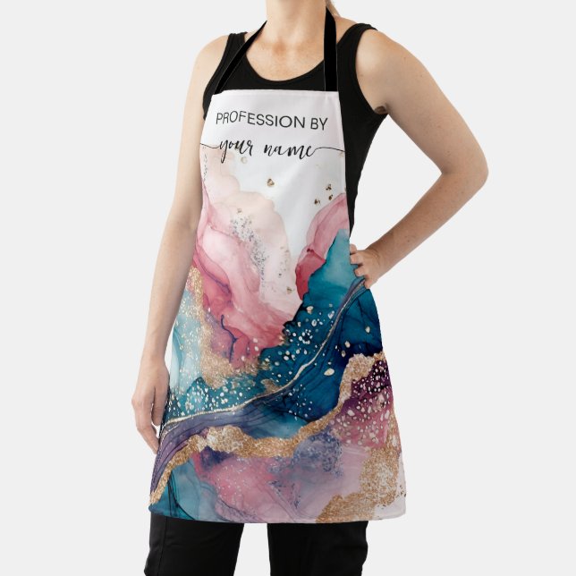 Script Modern watercolor blush pink and gold Apron (Insitu)