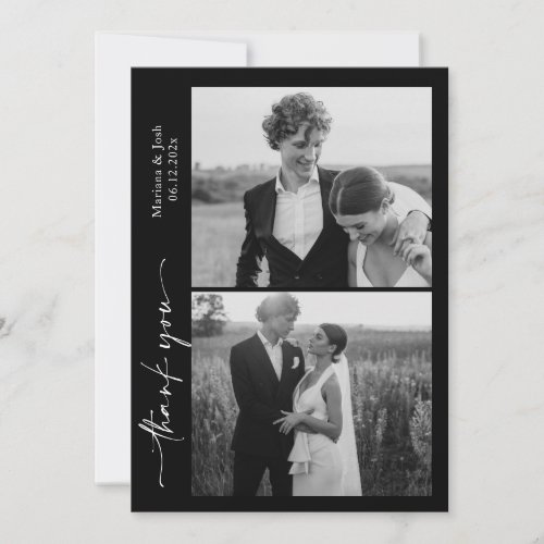Script Modern Wedding 2 Photos Thank You Card