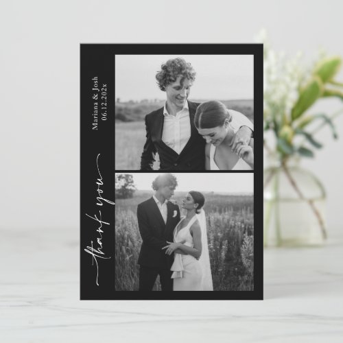 Script Modern Wedding 2 Photos Thank You Card