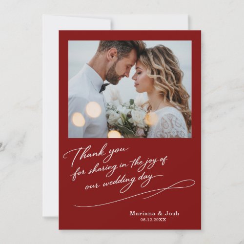 Script Modern Wedding 2 Photos Thank You Card