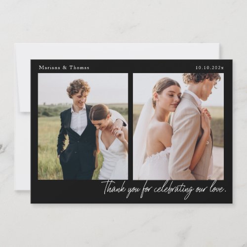 Script Modern Wedding 2 Photos Thank You Card