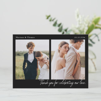 Script Modern Wedding 2 Photos Thank You Card