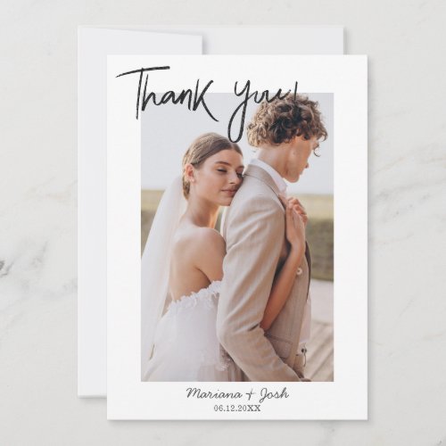 Script Modern Wedding 2 Photos Thank You Card