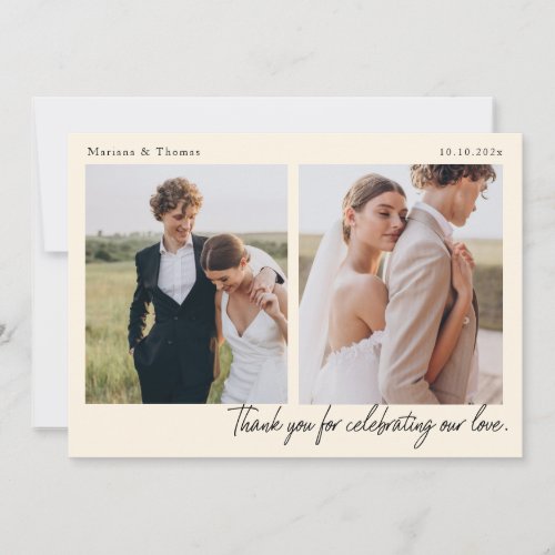 Script Modern Wedding 2 Photos Thank You Card