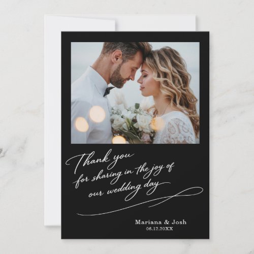 Script Modern Wedding 2 Photos Thank You Card