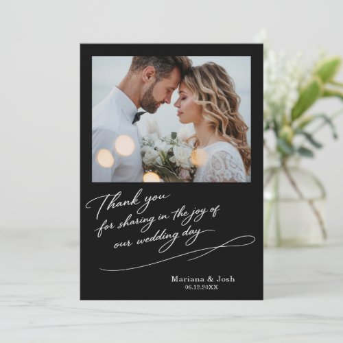 Script Modern Wedding 2 Photos Thank You Card