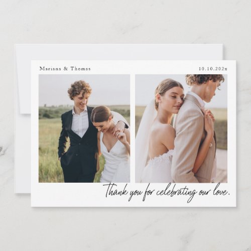 Script Modern Wedding 2 Photos Thank You Card