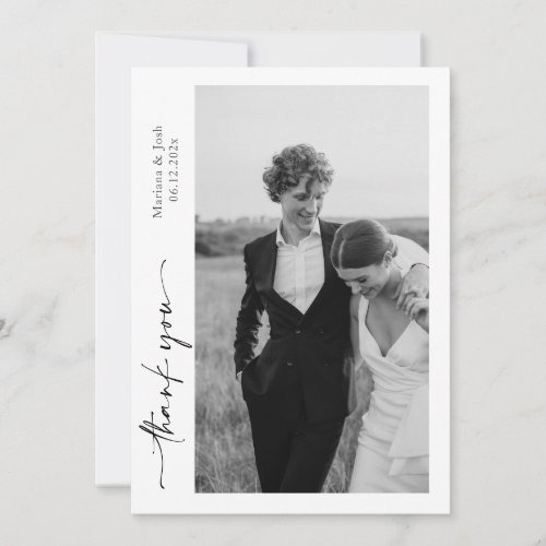 Script Modern Wedding 2 Photos Thank You Card