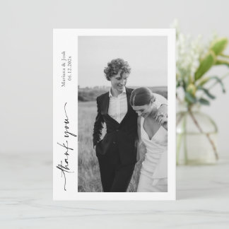 Script Modern Wedding 2 Photos Thank You Card