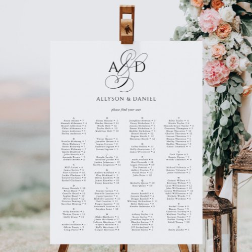 Script Monogram Alphabetical Wedding Seating Chart Foam Board