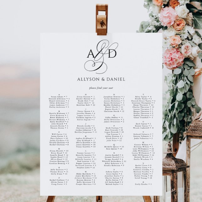Script Monogram Alphabetical Wedding Seating Chart Foam Board (Creator Uploaded)