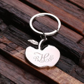 Script Monogram Apple Shaped Steel Keychain (Front)