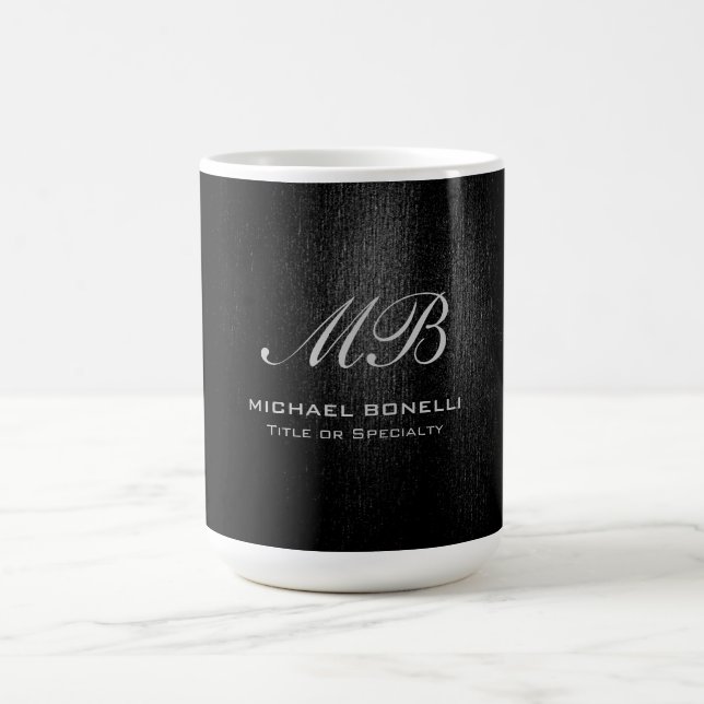Script monogram black gray modern cute coffee mug (Center)