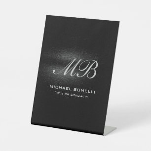 Script monogram black gray modern cute pedestal sign