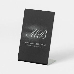 Script monogram black gray modern cute pedestal sign