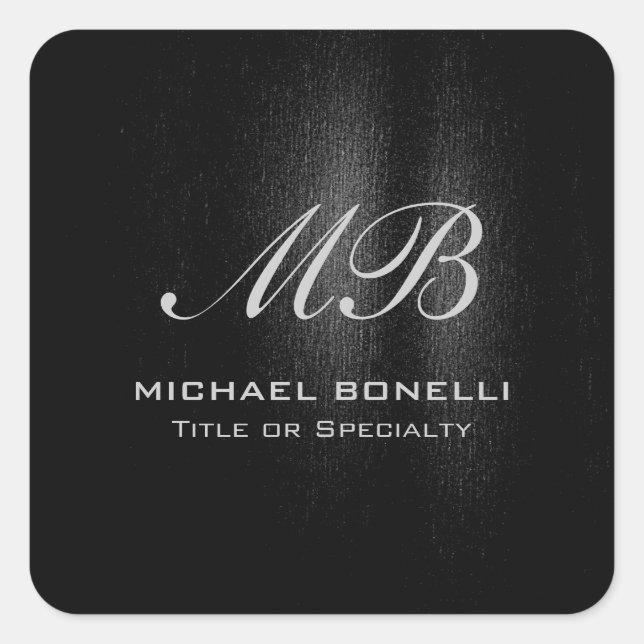 Script monogram black gray modern cute square sticker (Front)