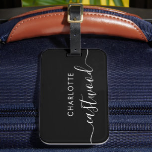 Script Monogram Black Luggage Tag