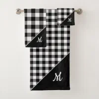 Monogram Black and White Buffalo Plaid Bath Towel Set