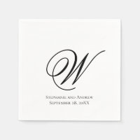 Script Monogram Black White Elegant Wedding Napkins