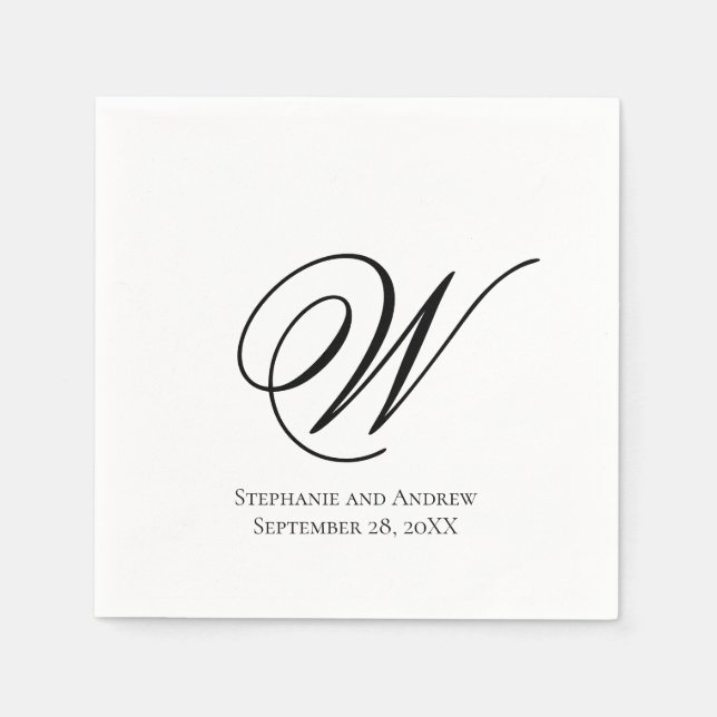 Script Monogram Black White Elegant Wedding Napkins (Front)
