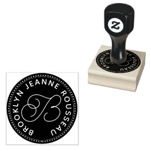 Script Monogram Black White Rubber Stamp
