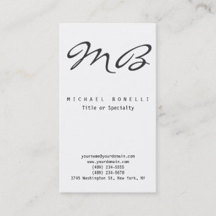 Script Monogram Black White Vertical Business Card