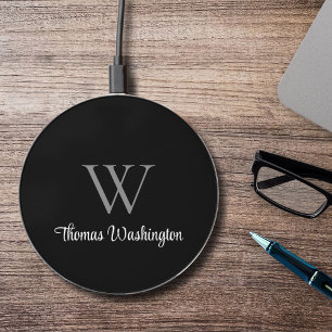 Script Monogram Black Wireless Charger