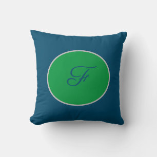 Script Monogram Blue and Green Throw Pillow