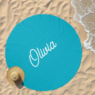 Script monogram, blue round beach towel