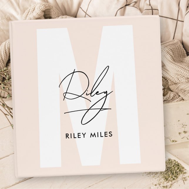Script Monogram Blush Pink Modern Chic Signature 3 Ring Binder (Creator Uploaded)