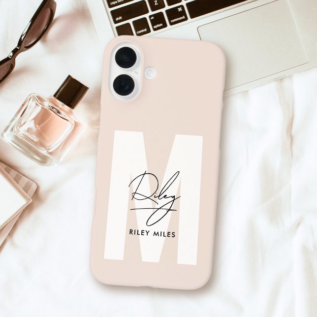Script Monogram Blush Pink Modern Chic Signature Case-Mate iPhone Case (Creator Uploaded)