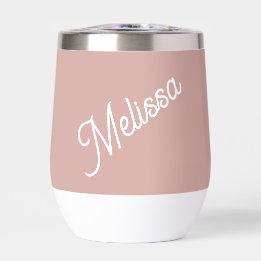 Script monogram, blush pink thermal wine tumbler
