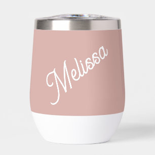 Script monogram, blush pink thermal wine tumbler