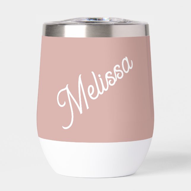 Script monogram, blush pink  thermal wine tumbler (Front)