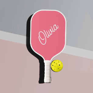 Script monogram, bright pink pickleball paddle