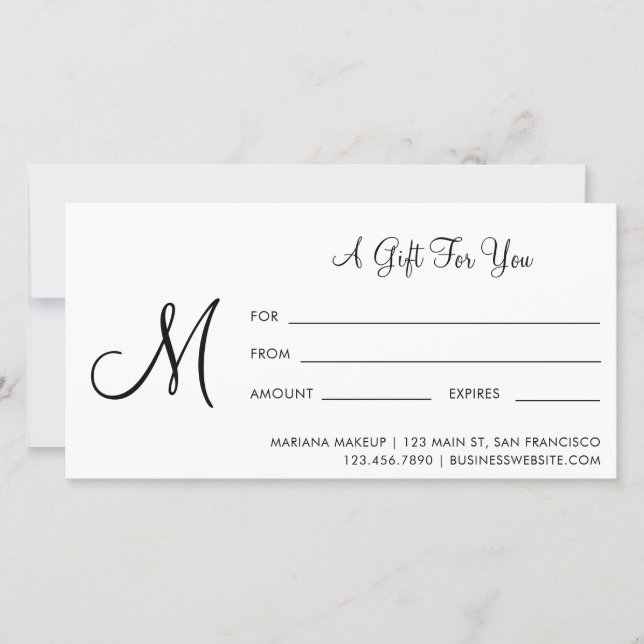 Script Monogram Business Gift Certificate (Front)