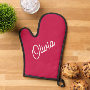 Script monogram, cherry pink new line oven mitt
