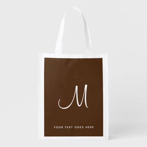 Script Monogram Custom Elegant Trendy Brown Grocery Bag