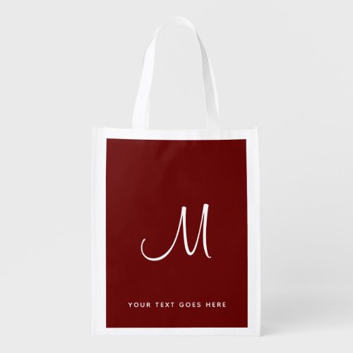 Script Monogram Customer Elegant Modern Dark Red Grocery Bag